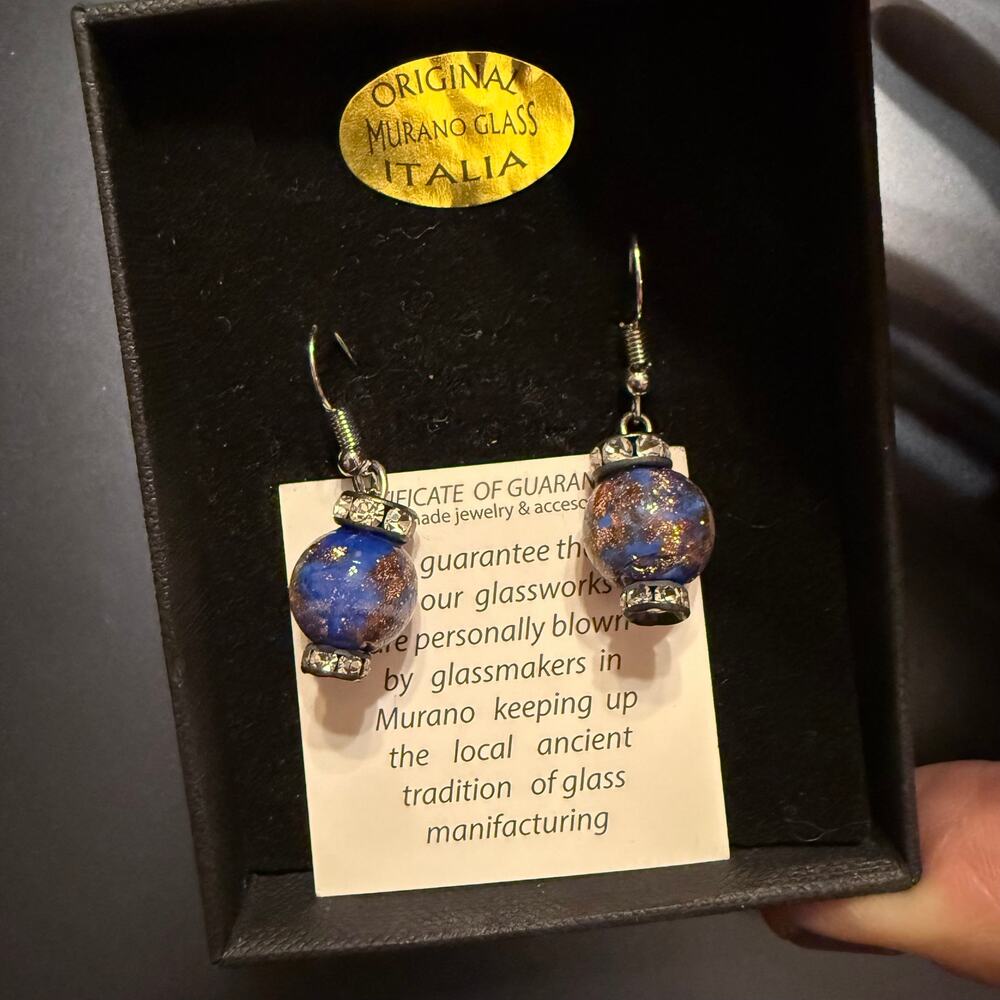 Authentic Italian Murano Glass Rhinestone Drop Earrings - Picture 4 of 6